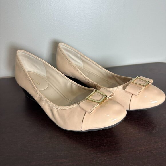 Cole Haan Emory Bow Leather Wedge Pump Size 11 Nude - Picture 1 of 11